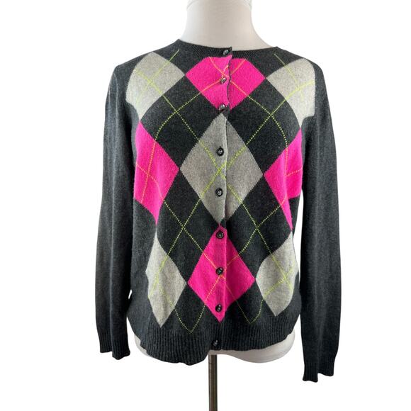 Apt 9 Cashmere Cardigan Sweater Gray Argyle Diamond Button Up Women's Size XL - Picture 8 of 16